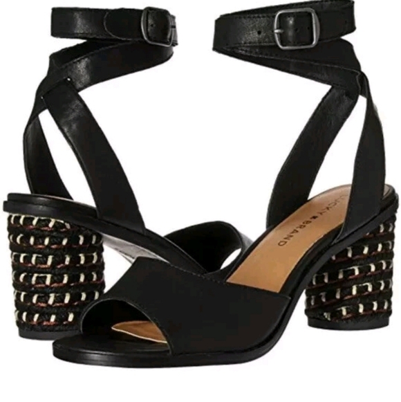 Lucky Brand Shoes - Lucky Brand Pernila Black Strappy Heels with Patterned Round Block Heel Size 9